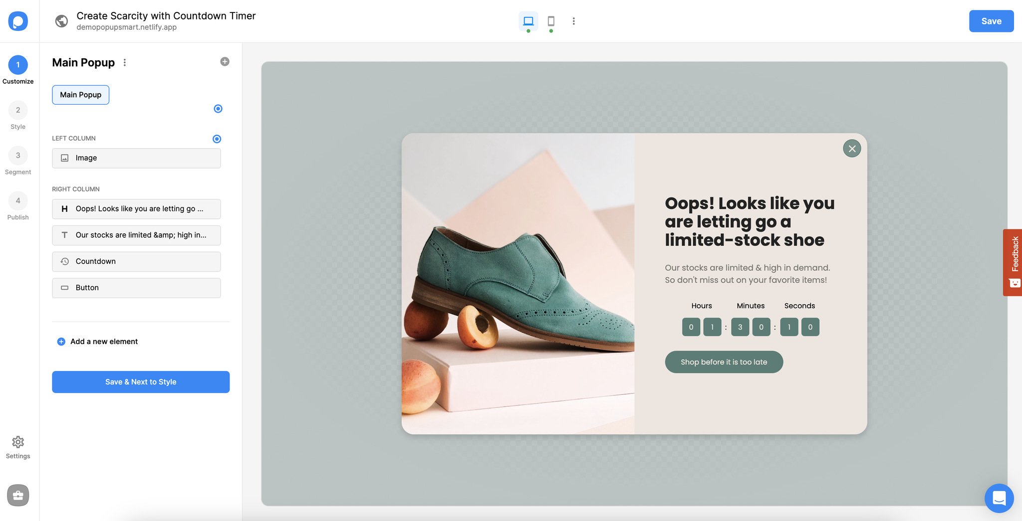 creating scarcity with a countdown timer popup