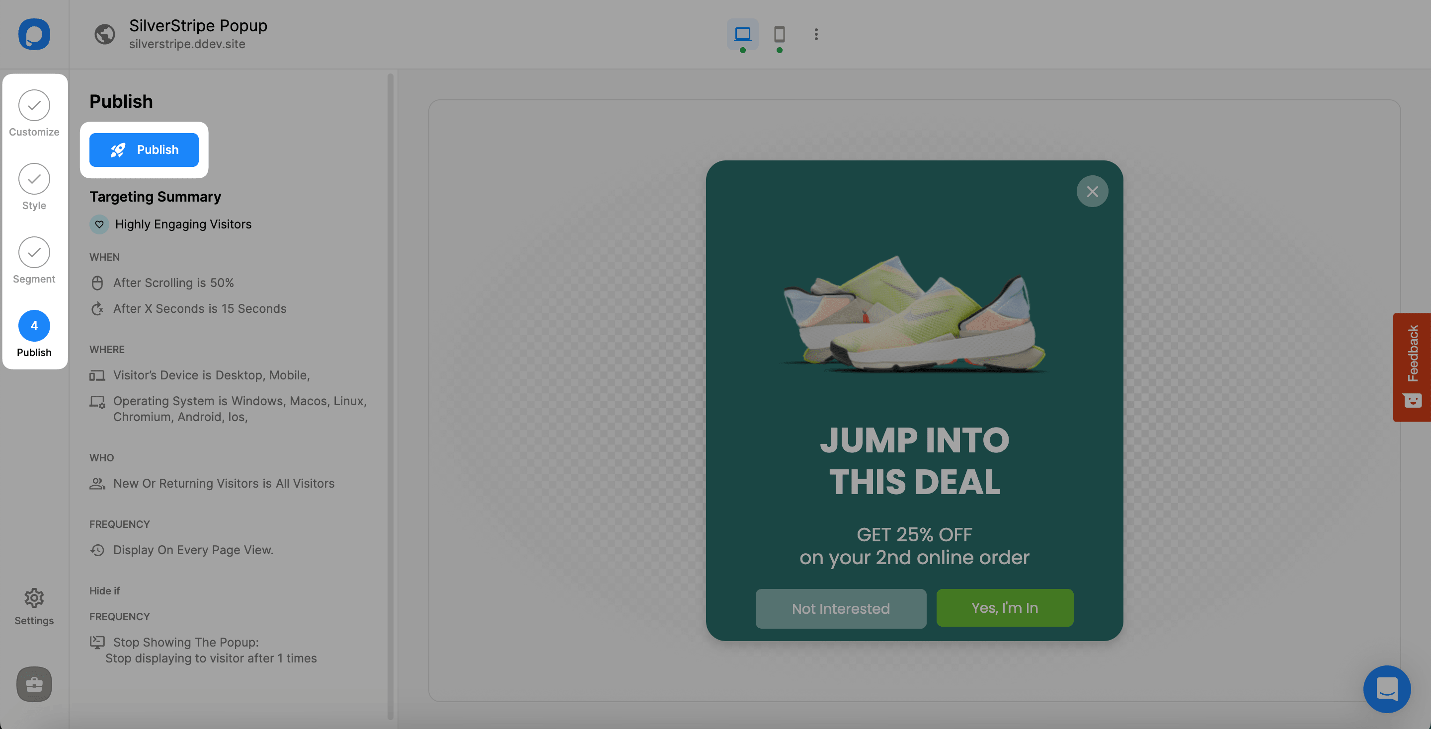 Publishing a Campaign in Popupsmart