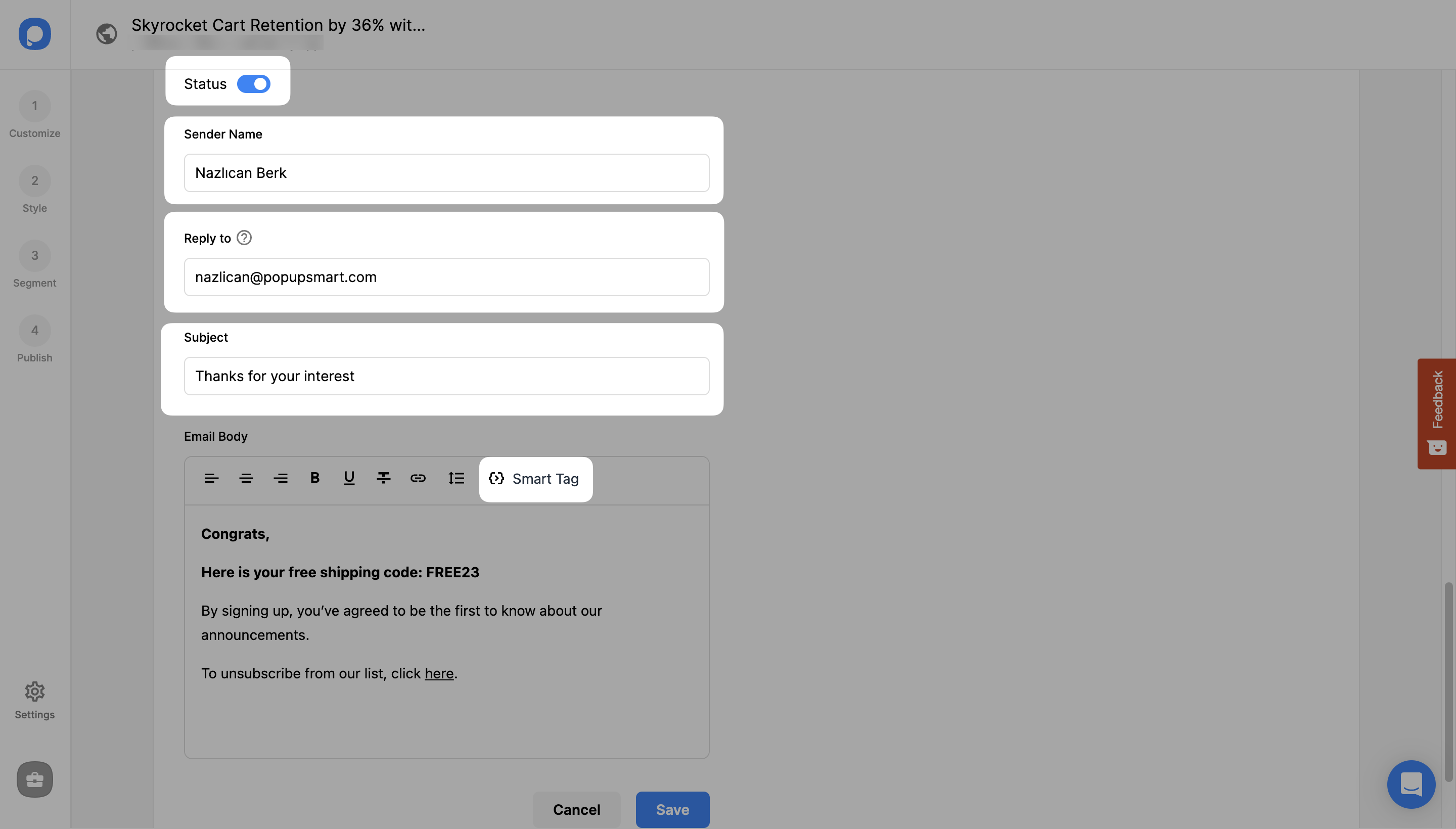self-respondent email bildirim ayarları