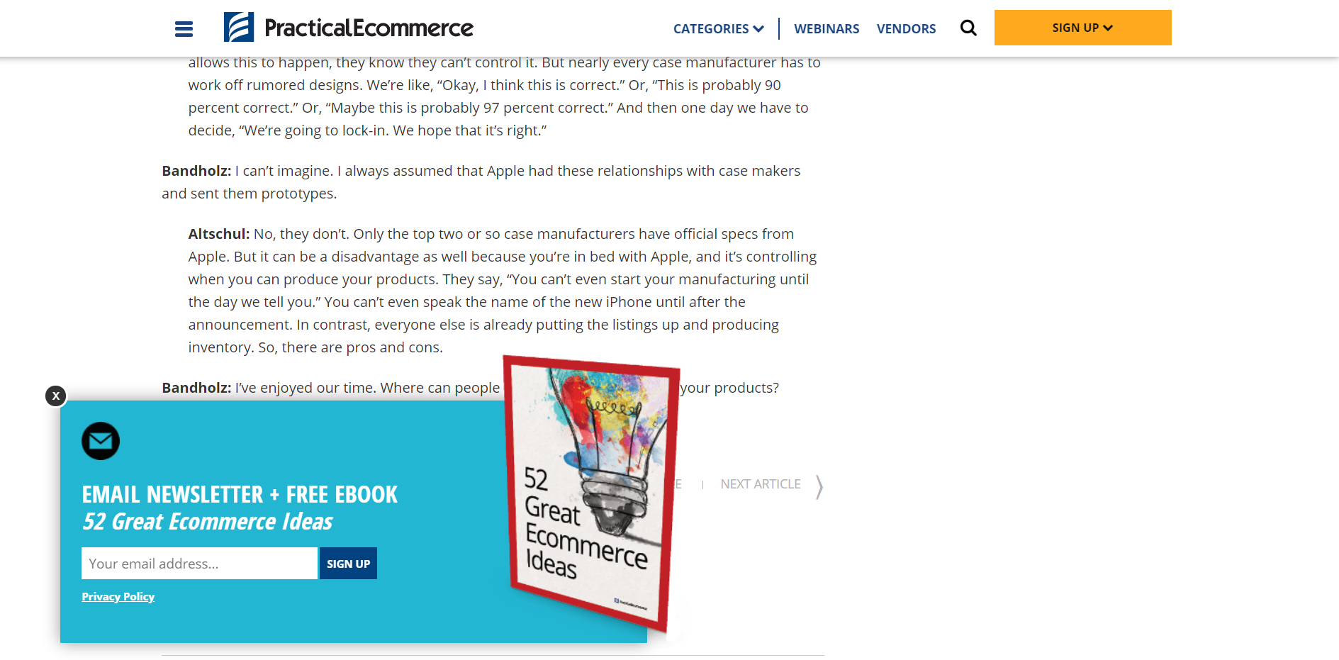 practicalecommerce popup örneği