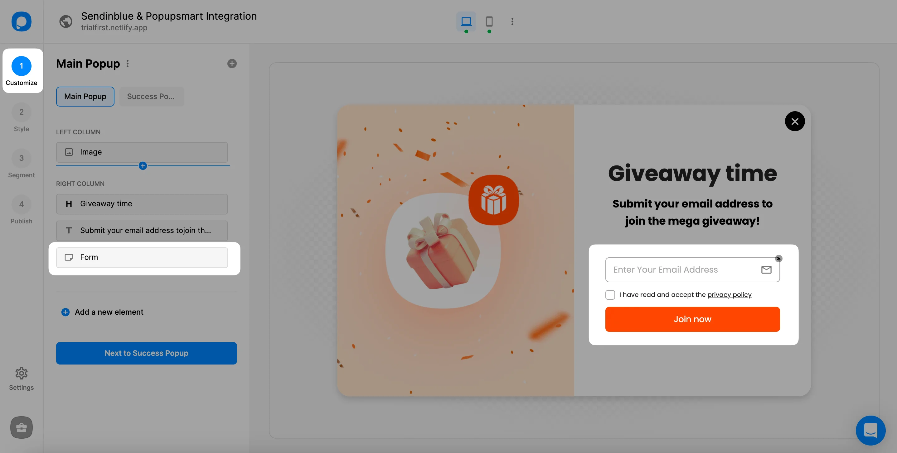 choose the form input element
