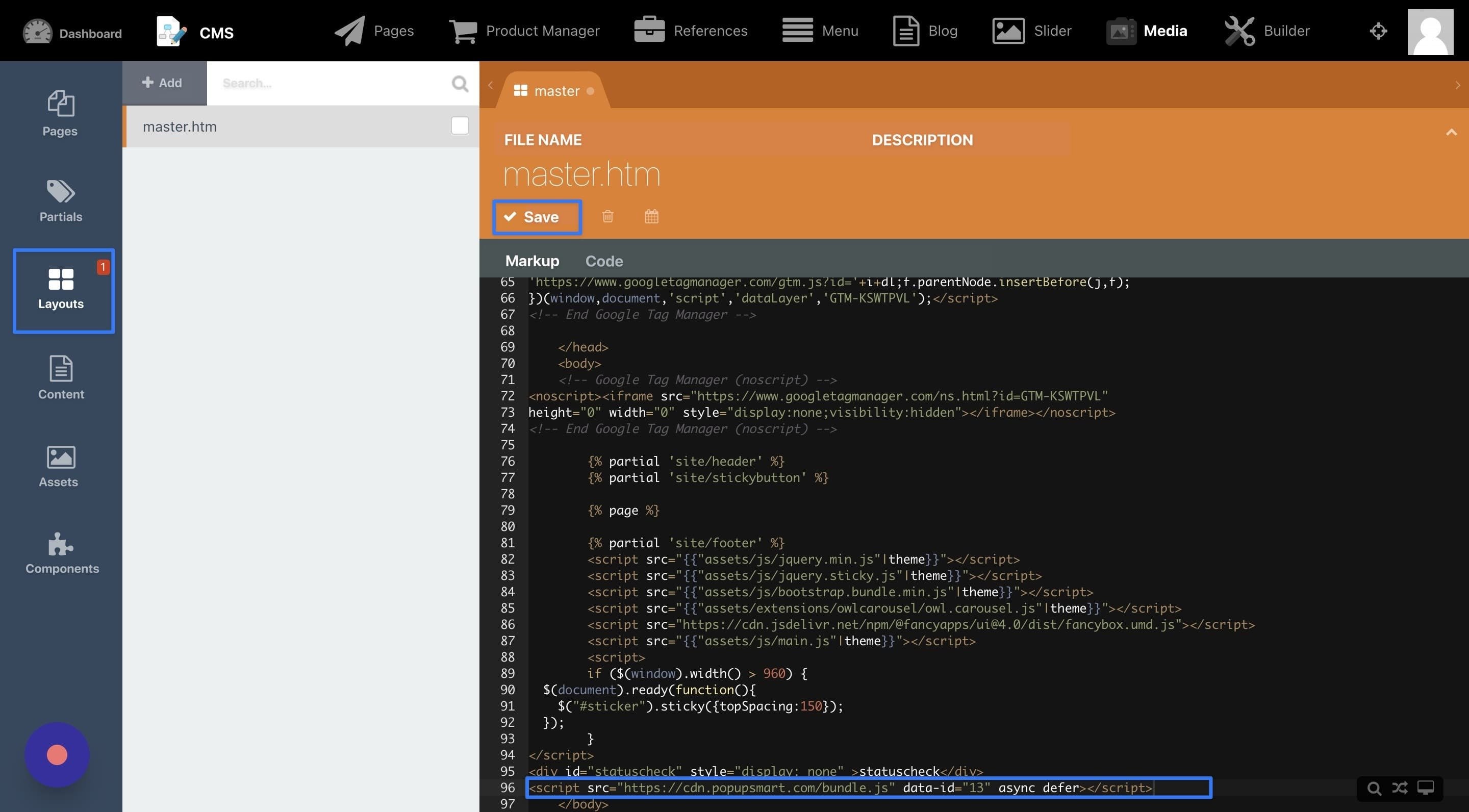 October CMS kontrol paneli ve master.html'de embed kodunu yapıştırma seçeneği. 