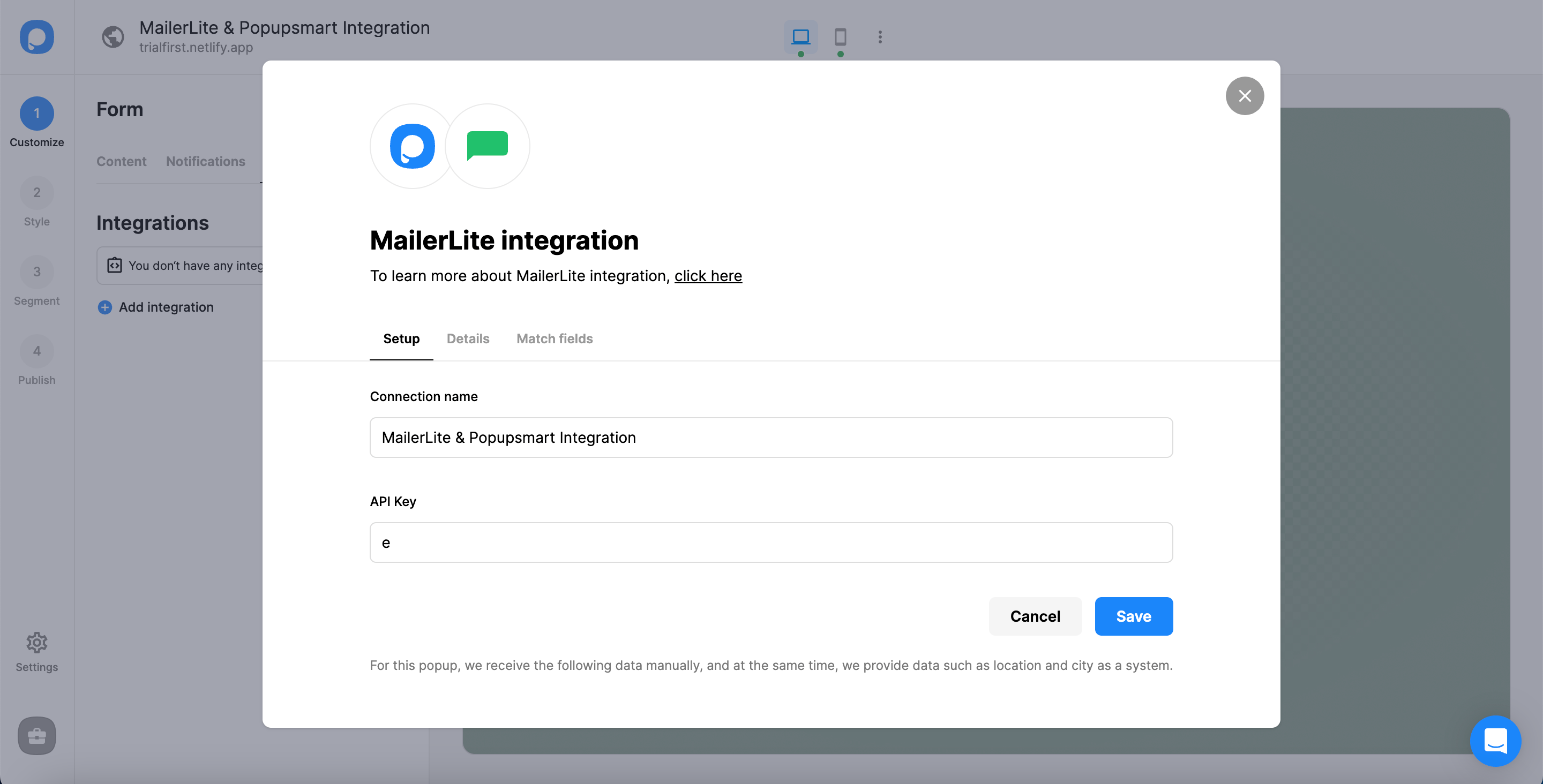 Popupsmart - Complete Setup MailerLite