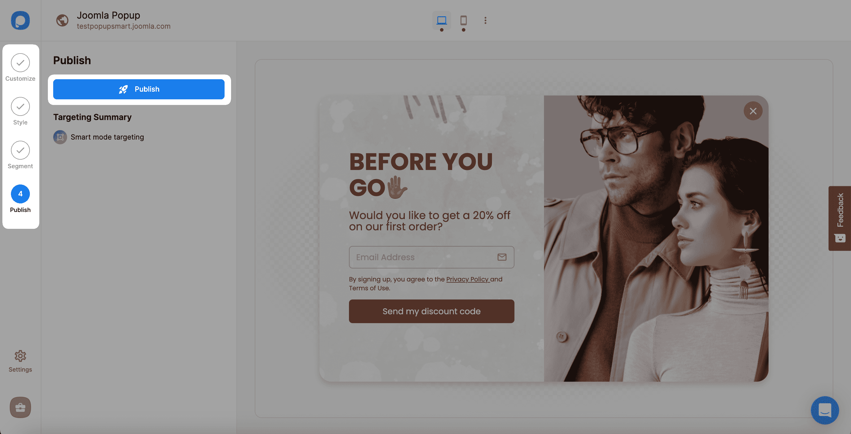 publishing joomla popup