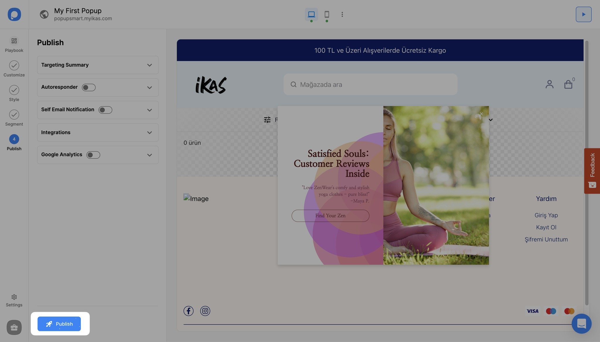 popupsmart publish step