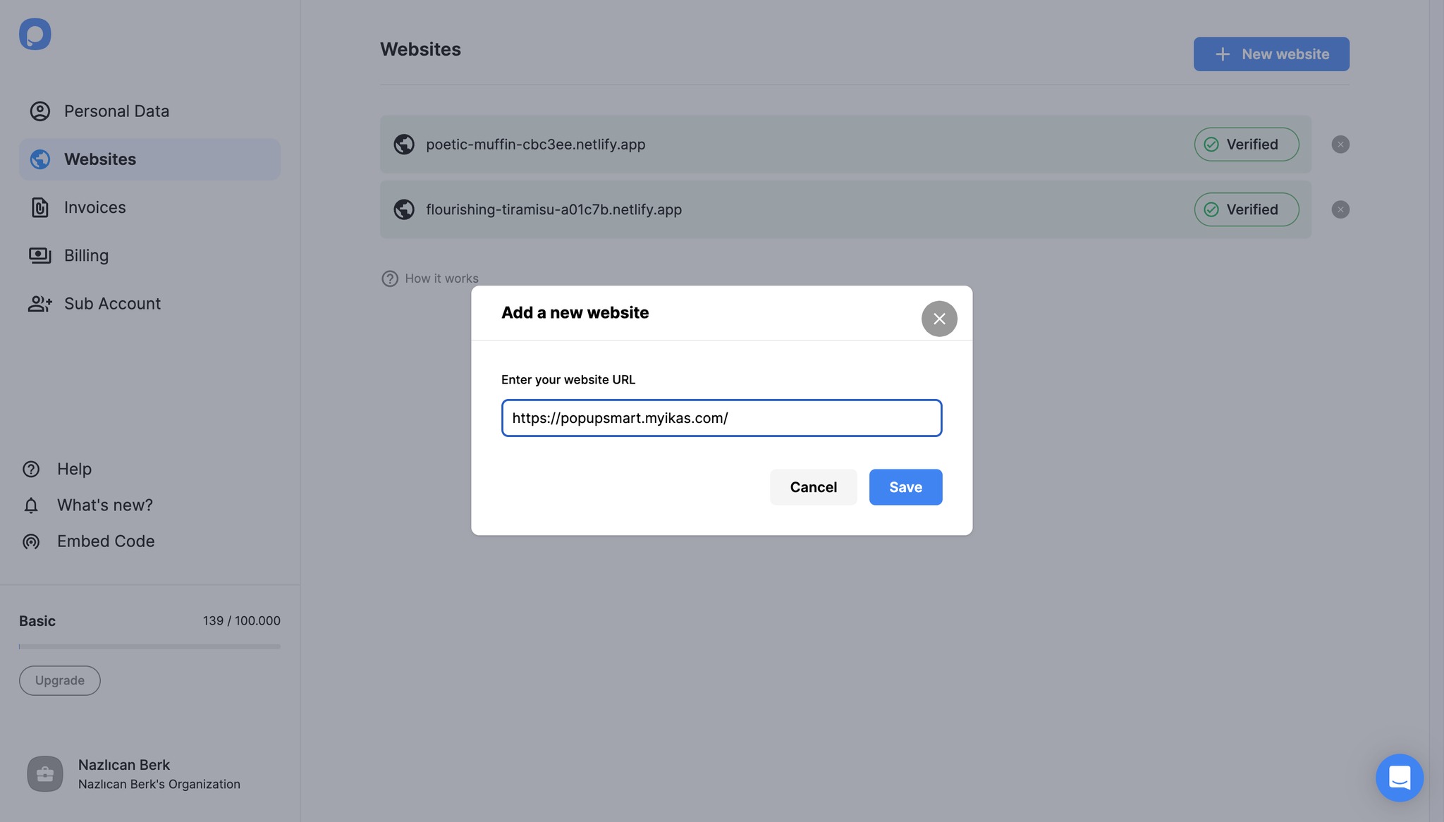 adding ikas domain to popupsmart