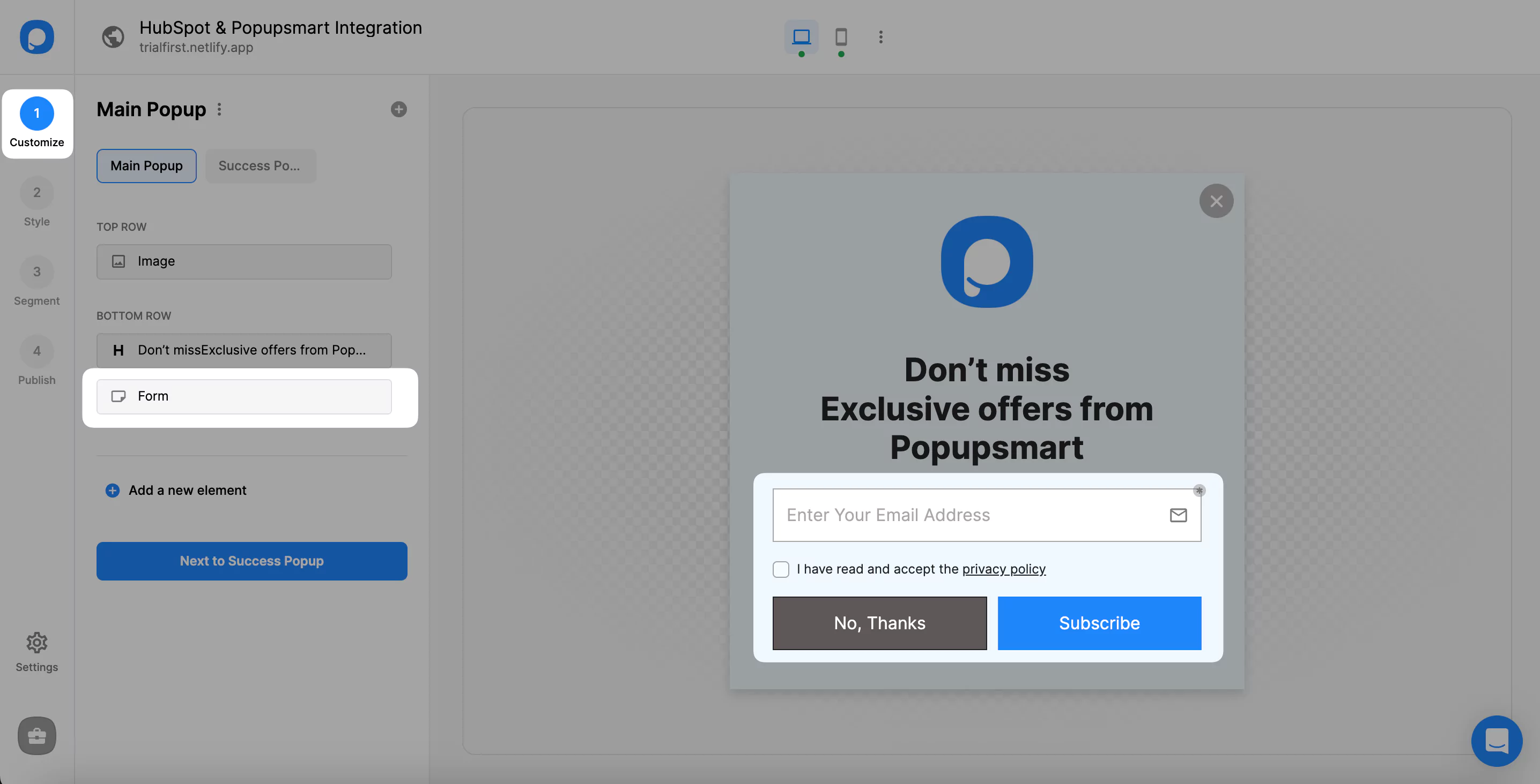creating your popup campaign as you wish
