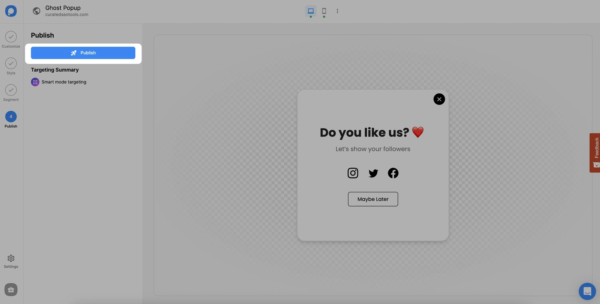 ghost popup yayınlama