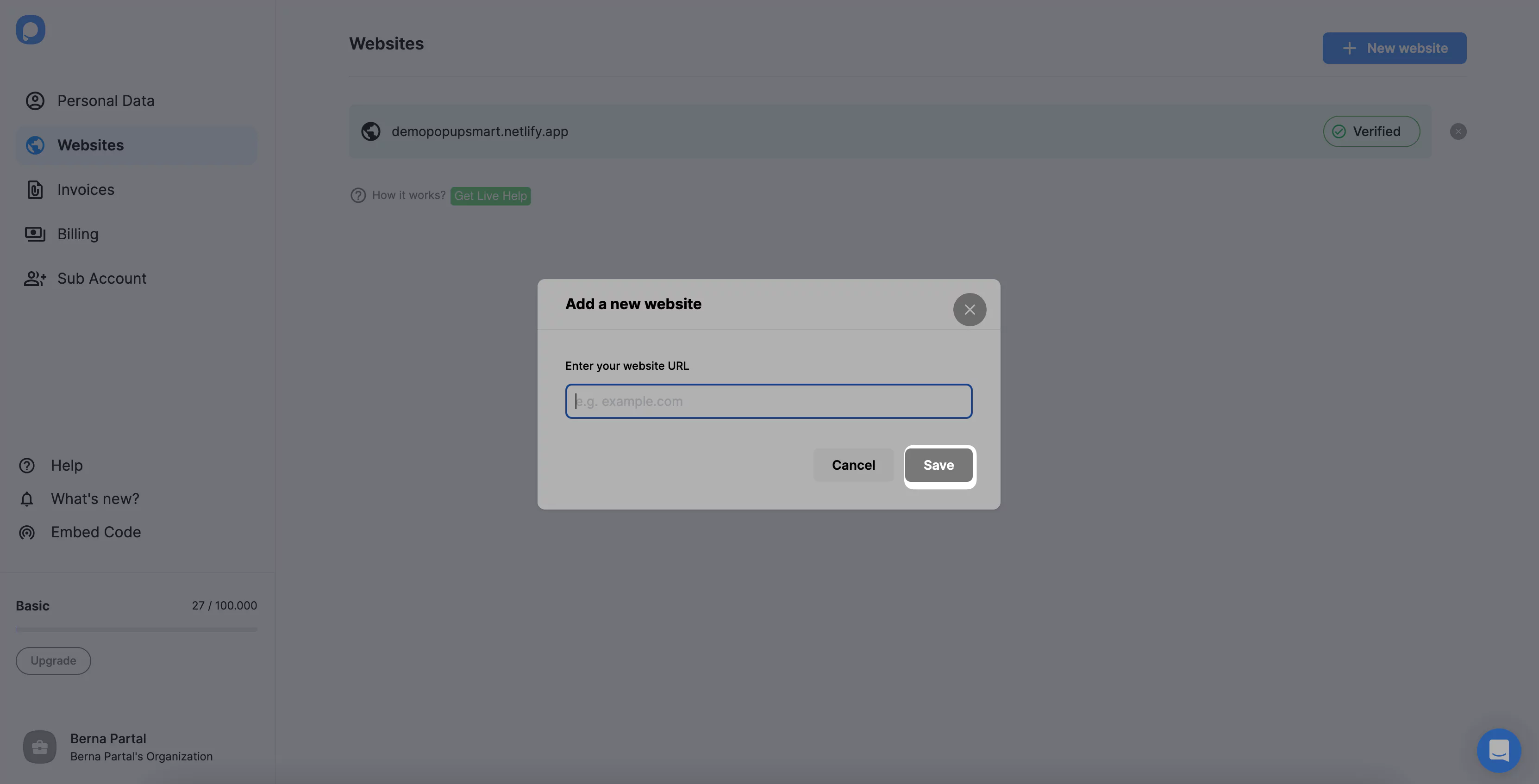 web sitesi girme ve kaydet butonuna tıklama
