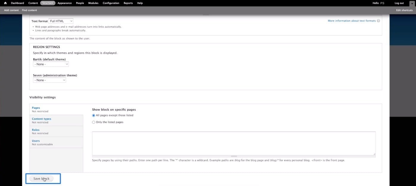 save block drupal