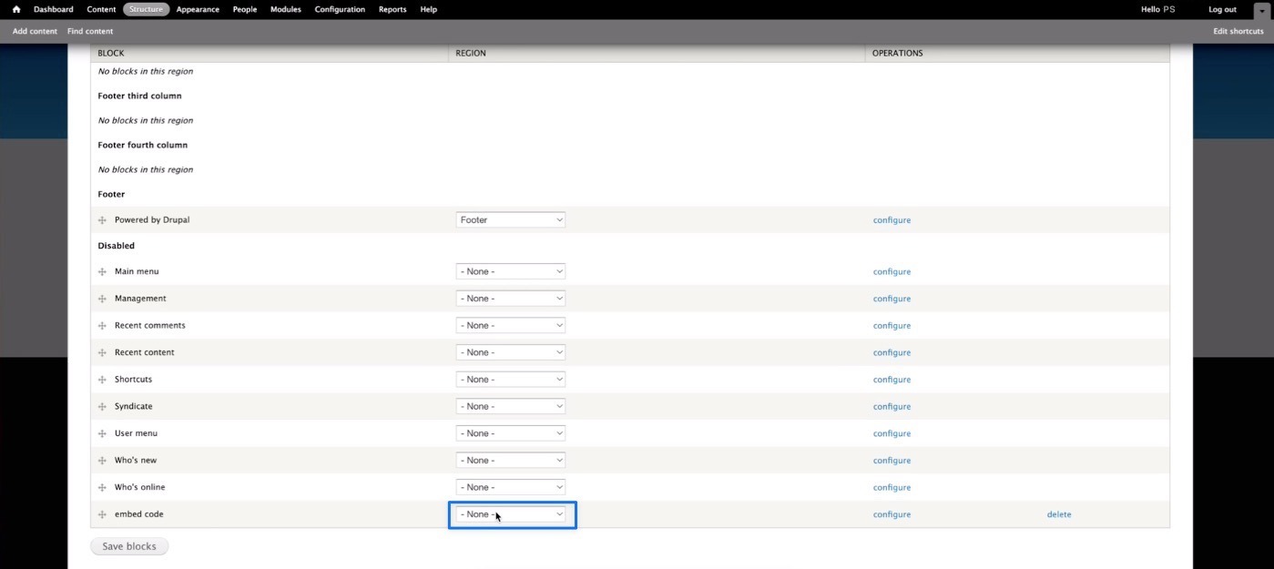 embed code region drupal