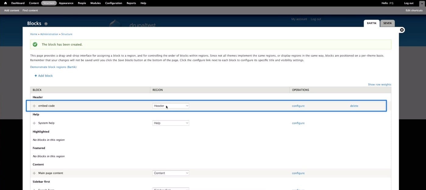 embed code in header drupal