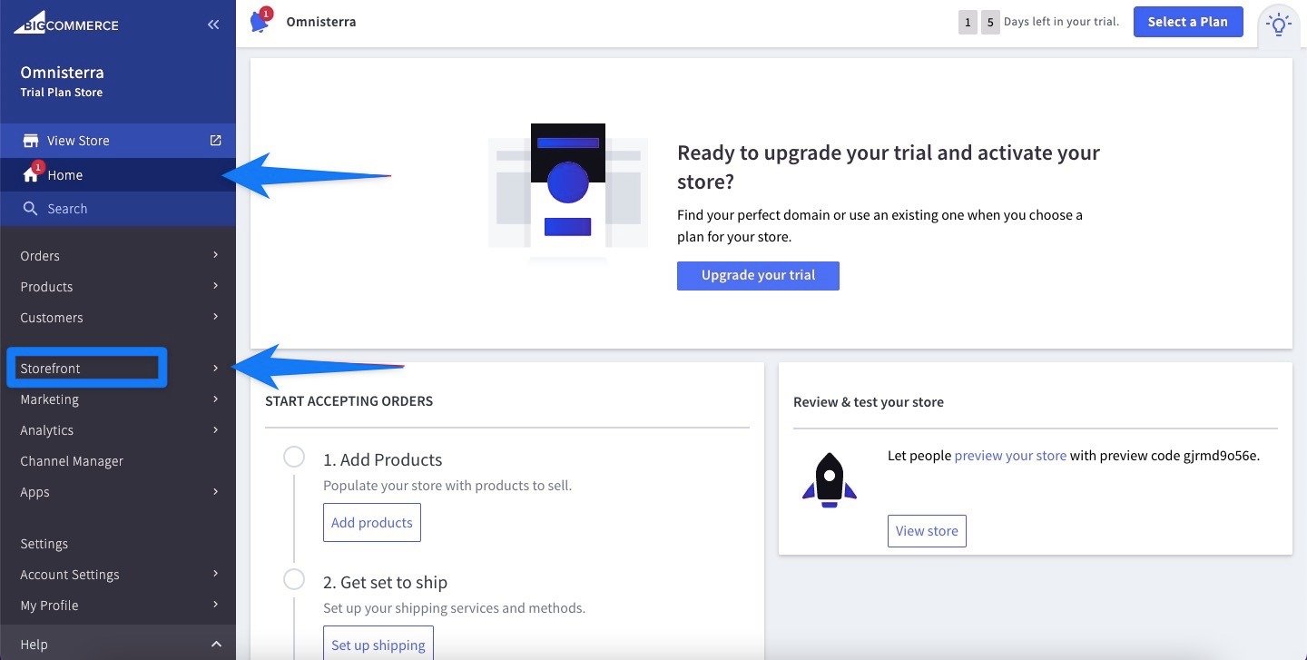 bigcommerce dashboard