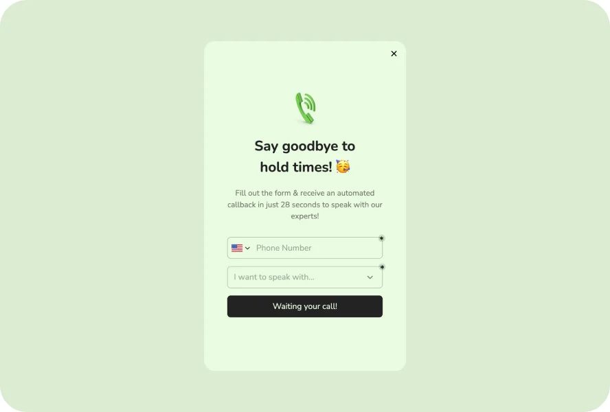 automated call back support popup