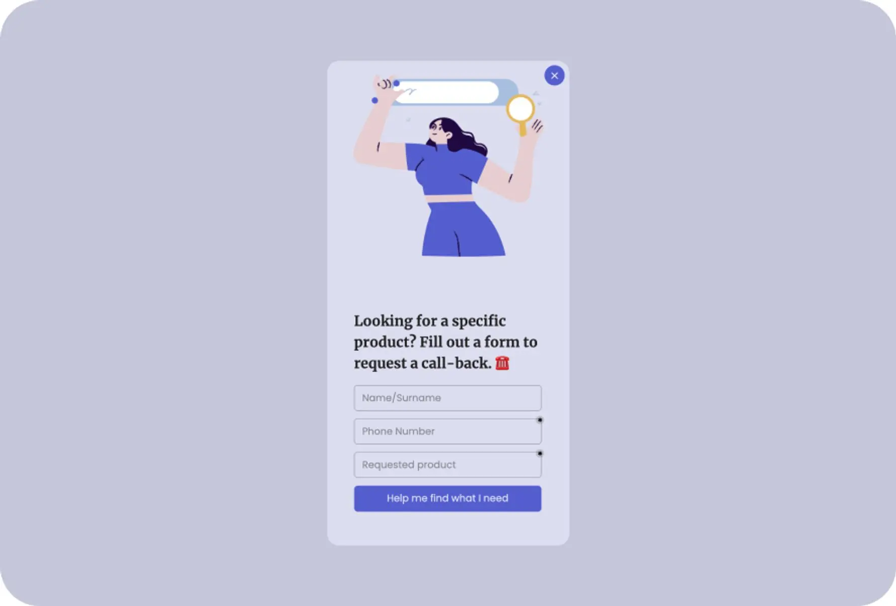 geri arama formu popup'ı
