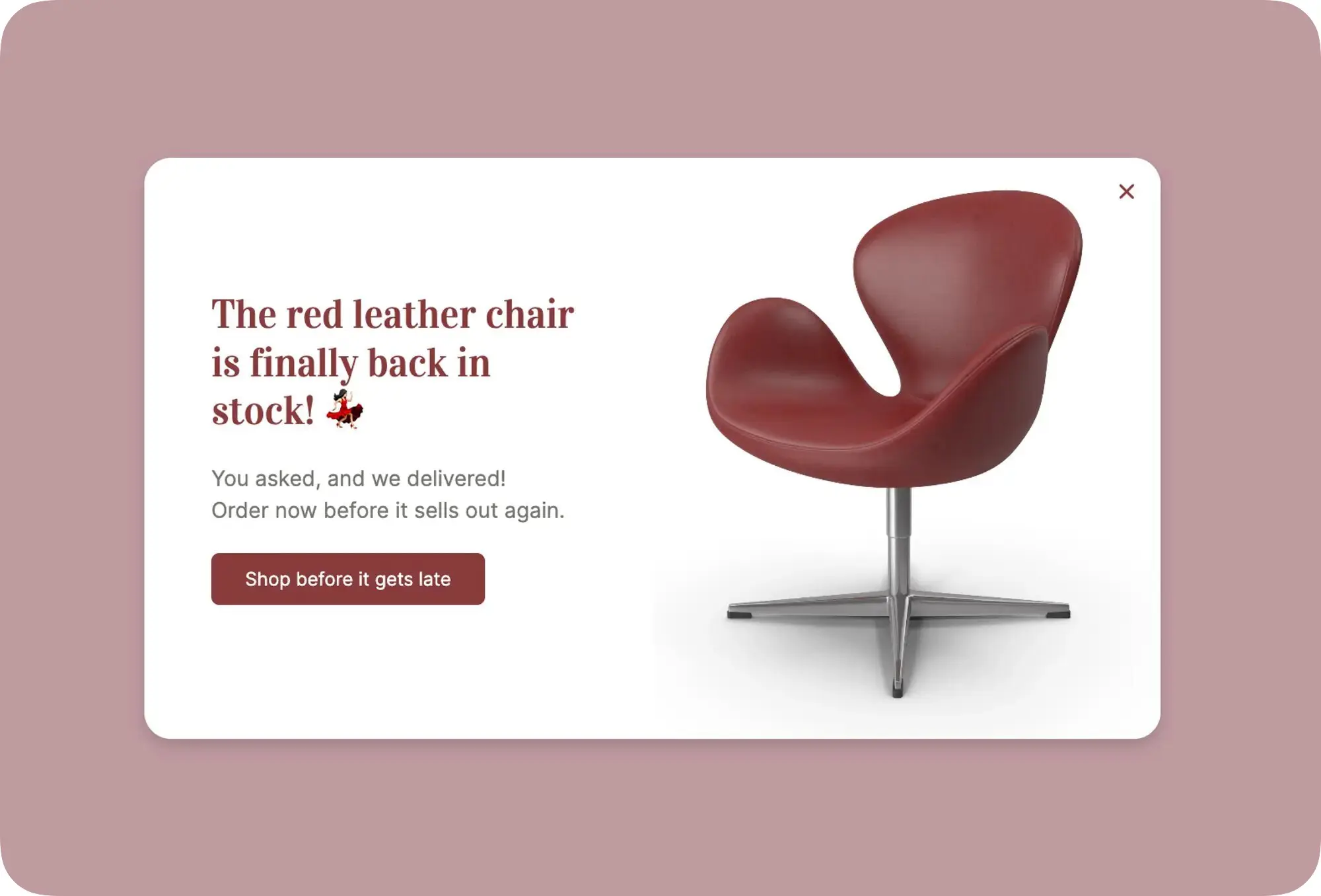 stokların yenilendiğini duyurun popup