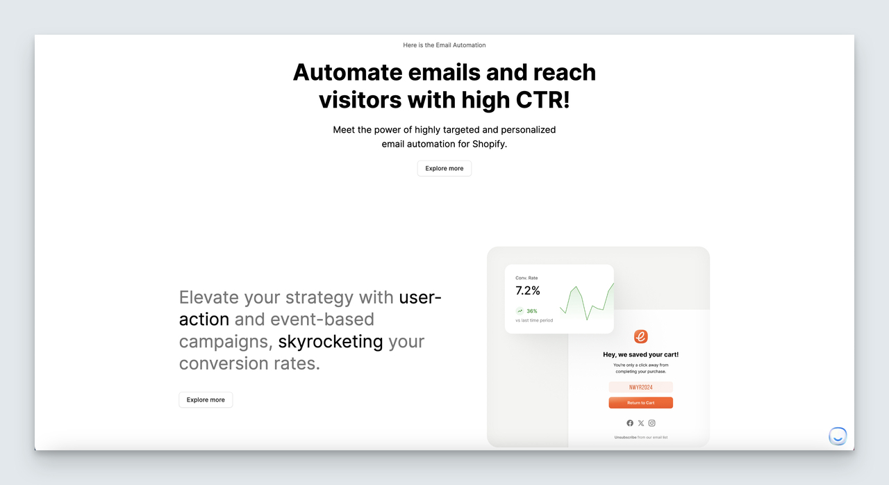 The landing page view of Popupsmart's email automation solution