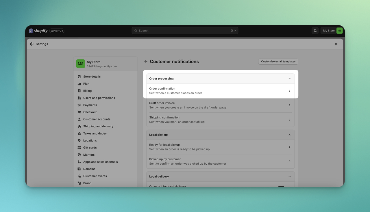 Shopify'de sipariş işleme ve sipariş onayı sekmesi