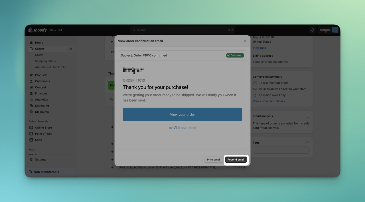 Shopify'de sipariş onay e-postasını yeniden gönderme