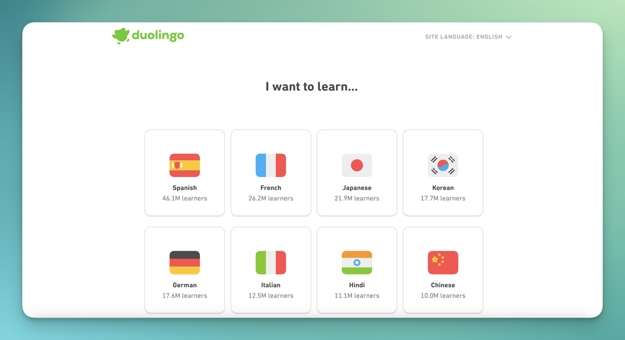 Duolingo's choosing language step