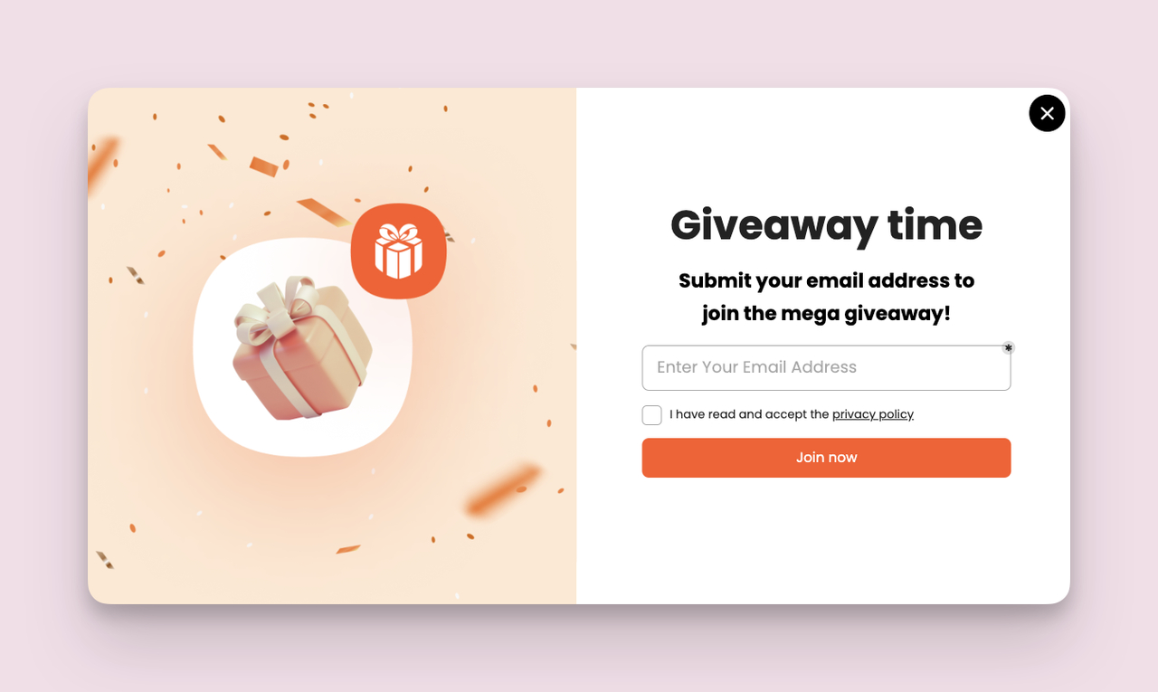 Giveaway popup example from Popupsmart