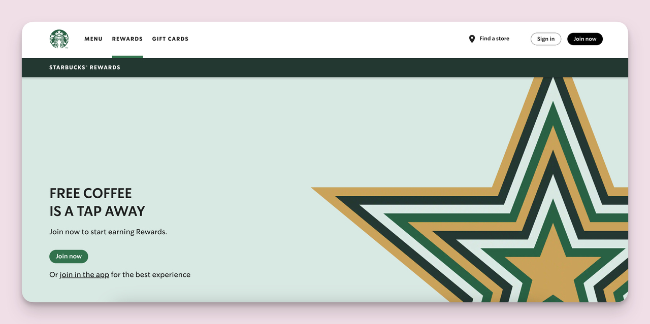 Example of ecommerce lead generation from Starbucks