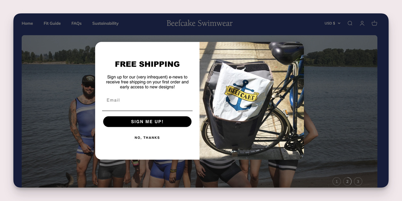 Example of ecommerce lead generation from Beefcake Swimwear