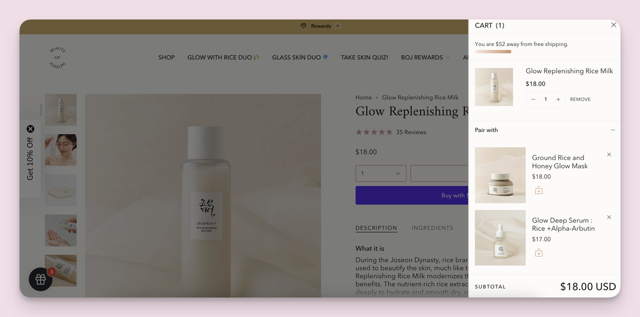 Ecommerce lead generation example from Beauty of Joseon