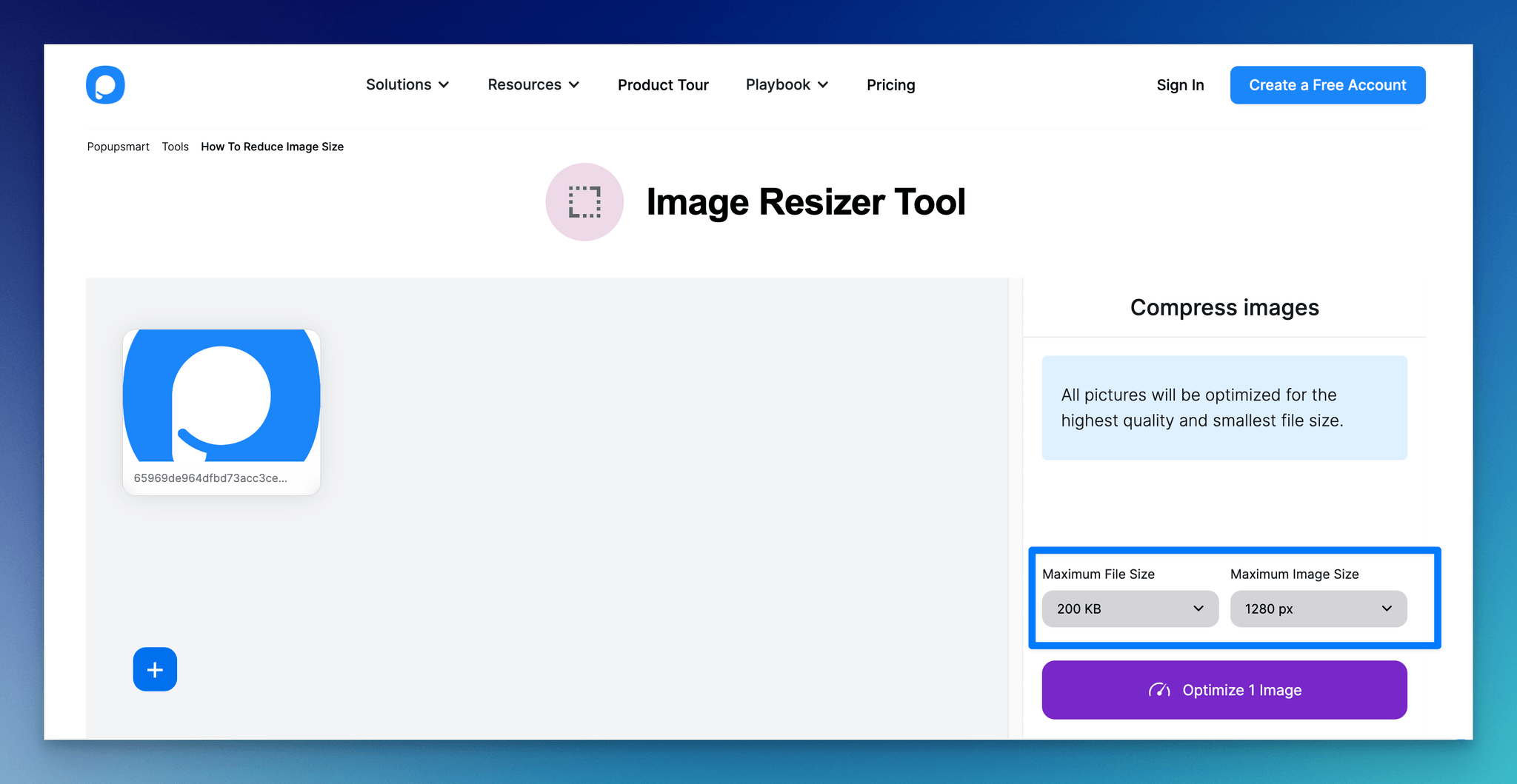 setting preferences on image resizer tool