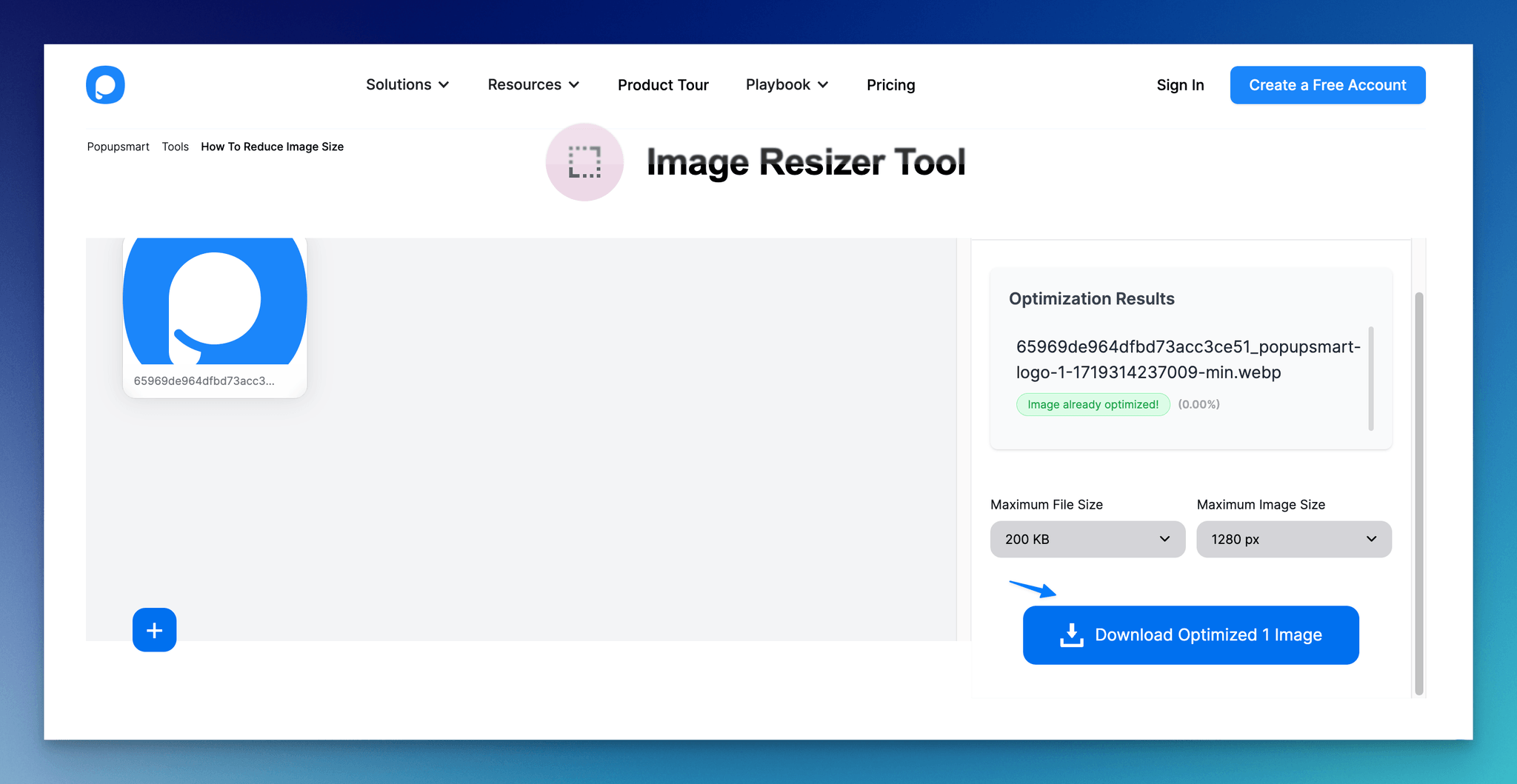 clicking download optimized image on image resizer tool