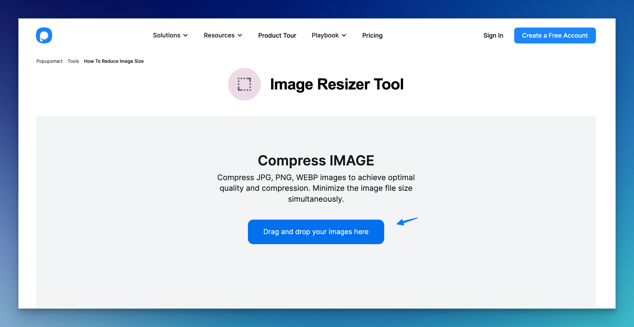 clicking drag and drop images here on image resizer tool