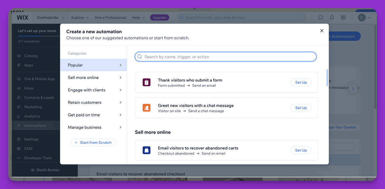 Automated campaigns, one of the most important features of Wix for small businesses.