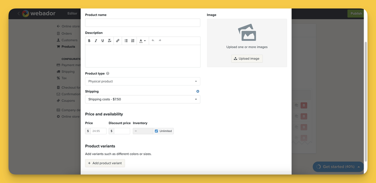One of the most important features of Webador for small businesses; easy product management