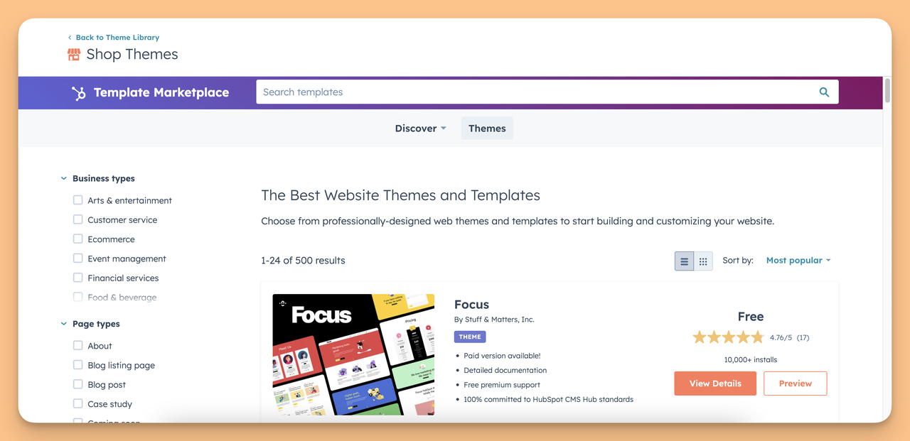 One of the most important features of Hubspot for small businesses; theme customization