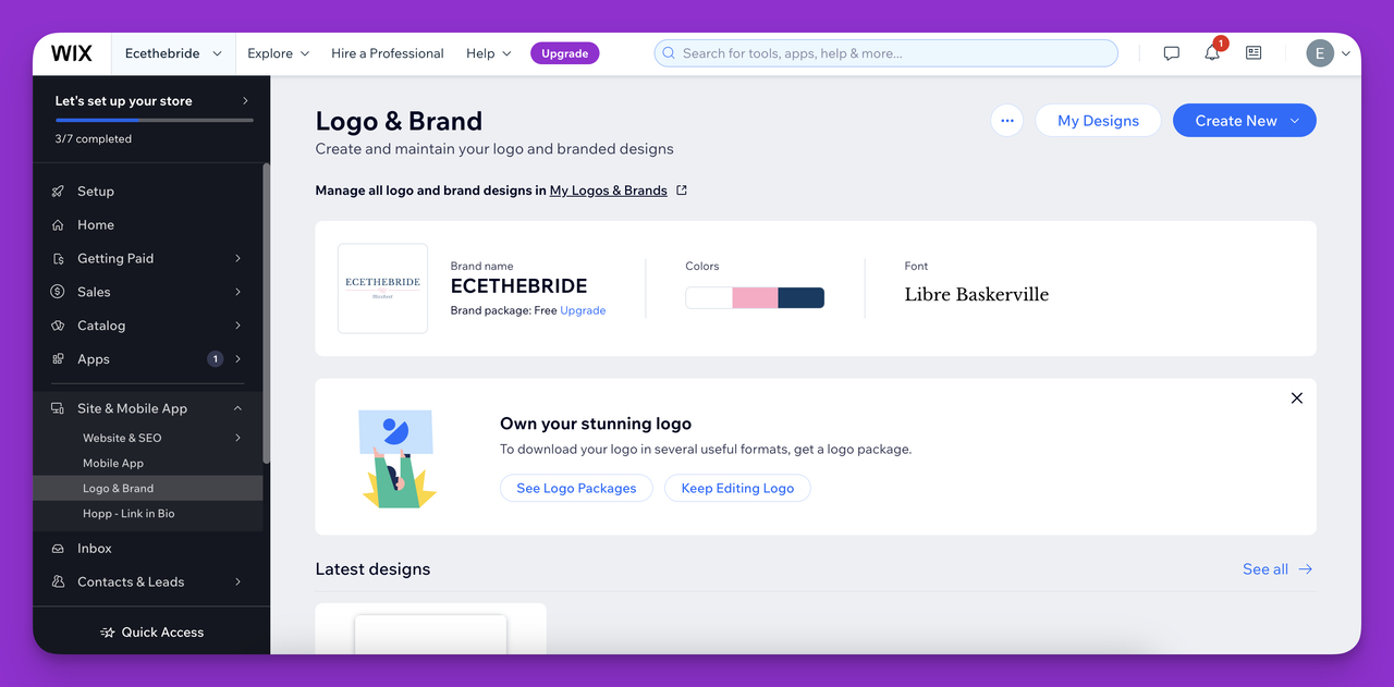 Logo and Branding, one of the most important features of Wix for small businesses.