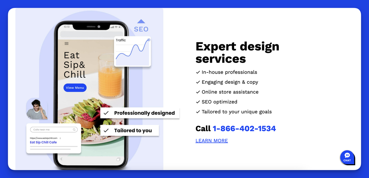 One of the most important features of Web.com for small businesses; web design services.