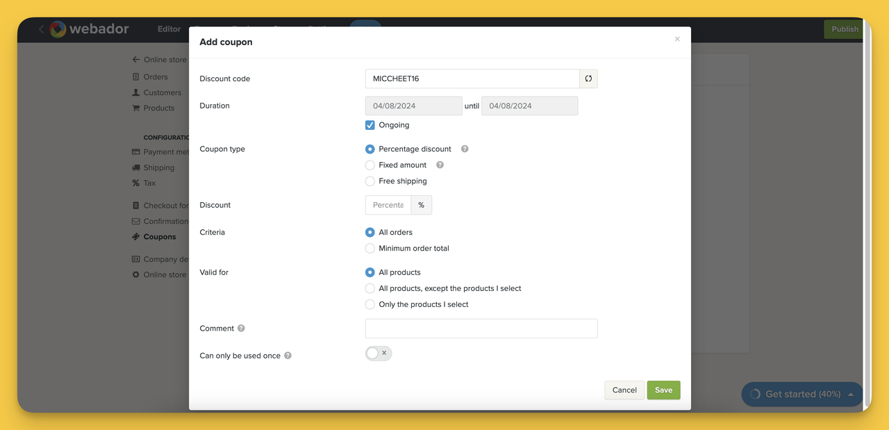 One of the most important features of Webador for small businesses; marketing features.