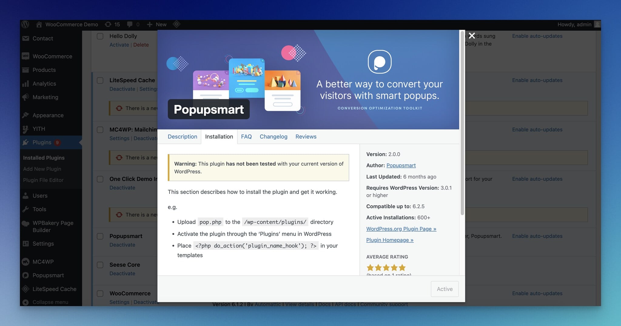 Popupsmart'ın WordPress eklenti detayları