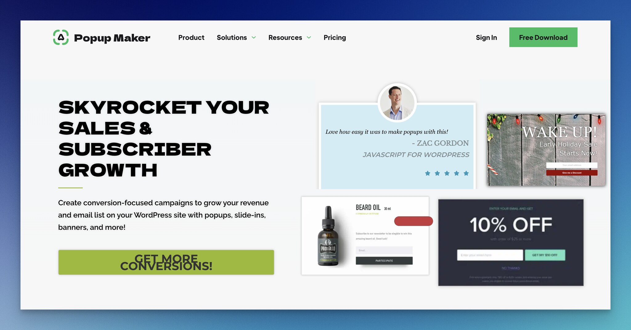 Popup Maker, WordPress popup eklentisinin açılış sayfası