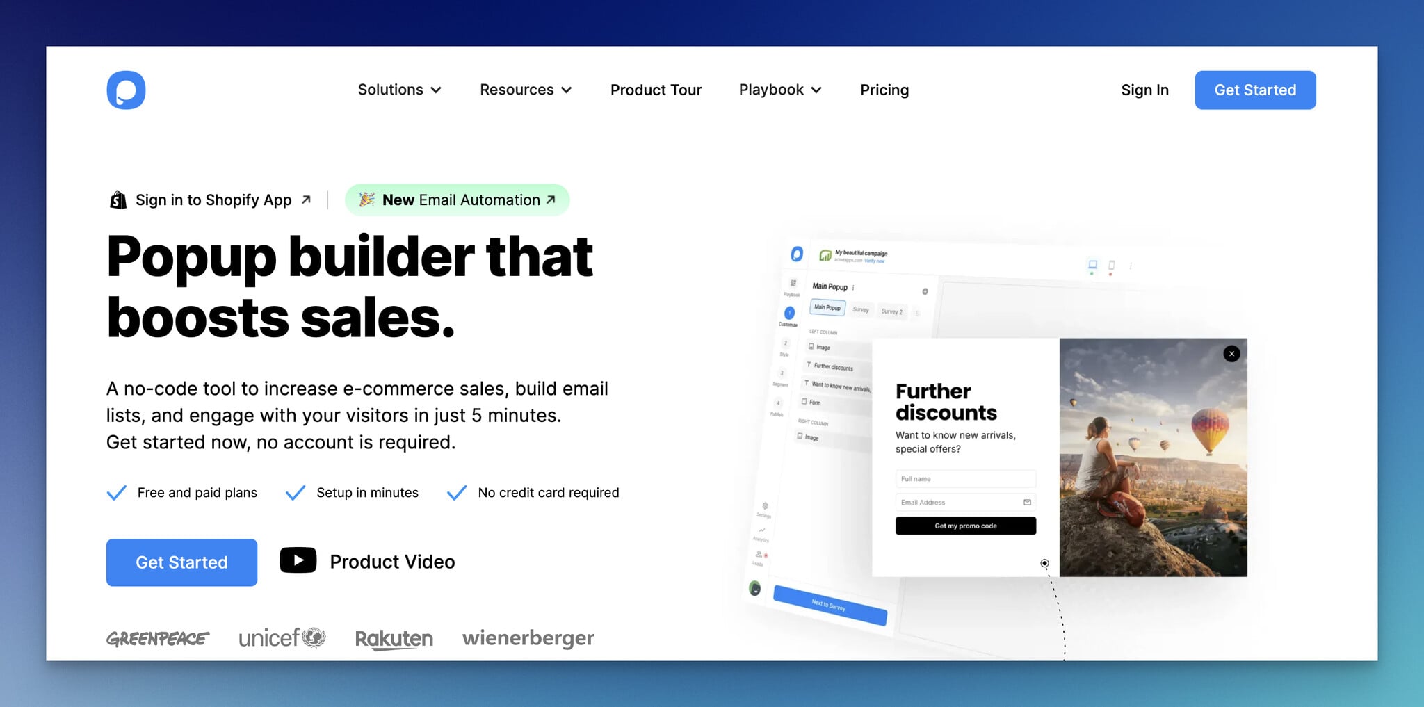 Popupsmart'ın WordPress popup eklentisinin açılış sayfası