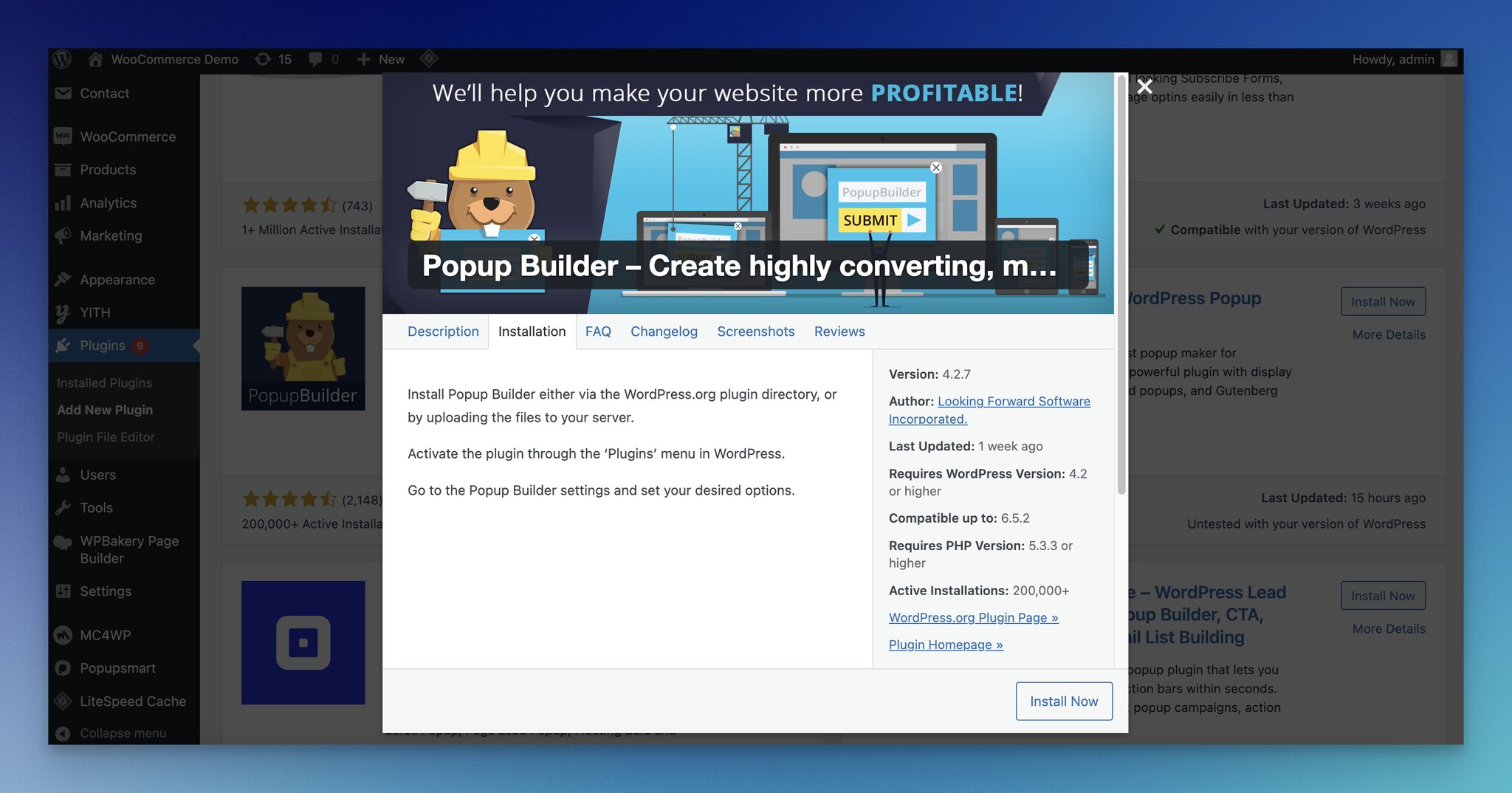 Popup Builder'ın WordPress eklentisi detayları