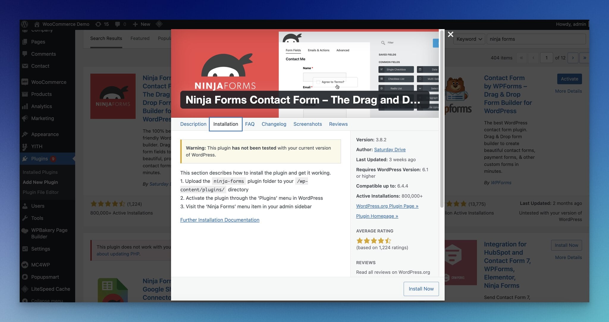 Ninja Forms’un WordPress eklenti detayları