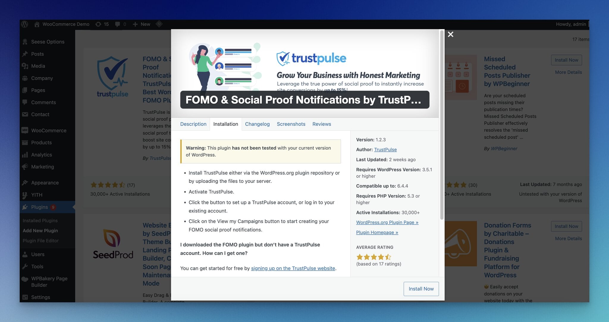 TrustPulse'un WordPress eklenti detayları