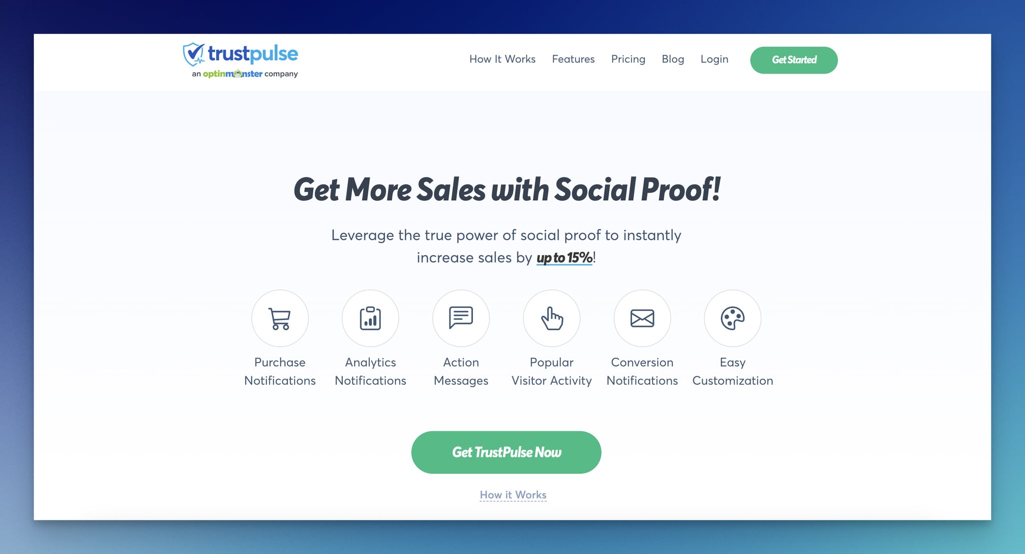 TrustPulse'un landing page'i, WordPress popup eklentisi