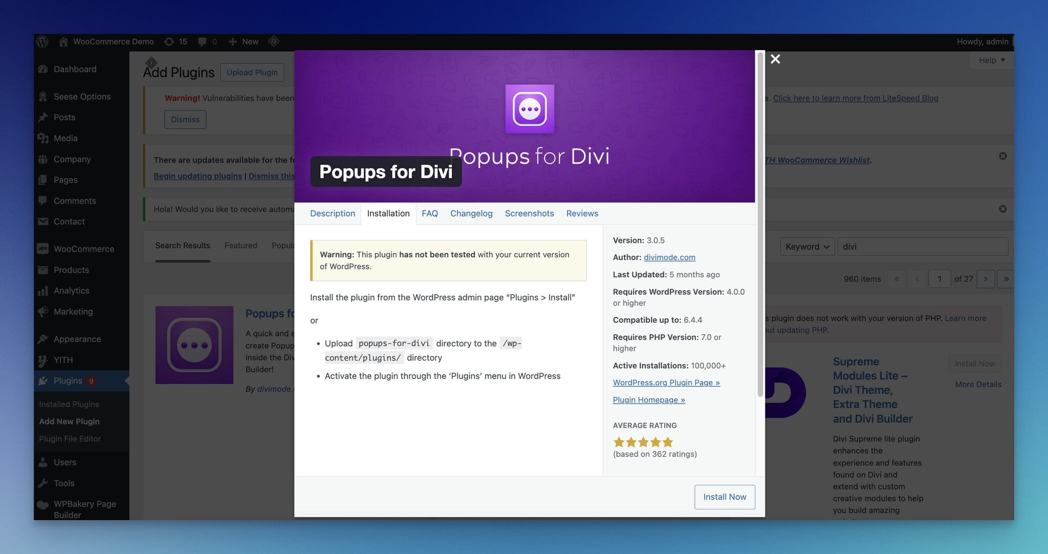 Divi için Popups, WordPress eklentisi detayları