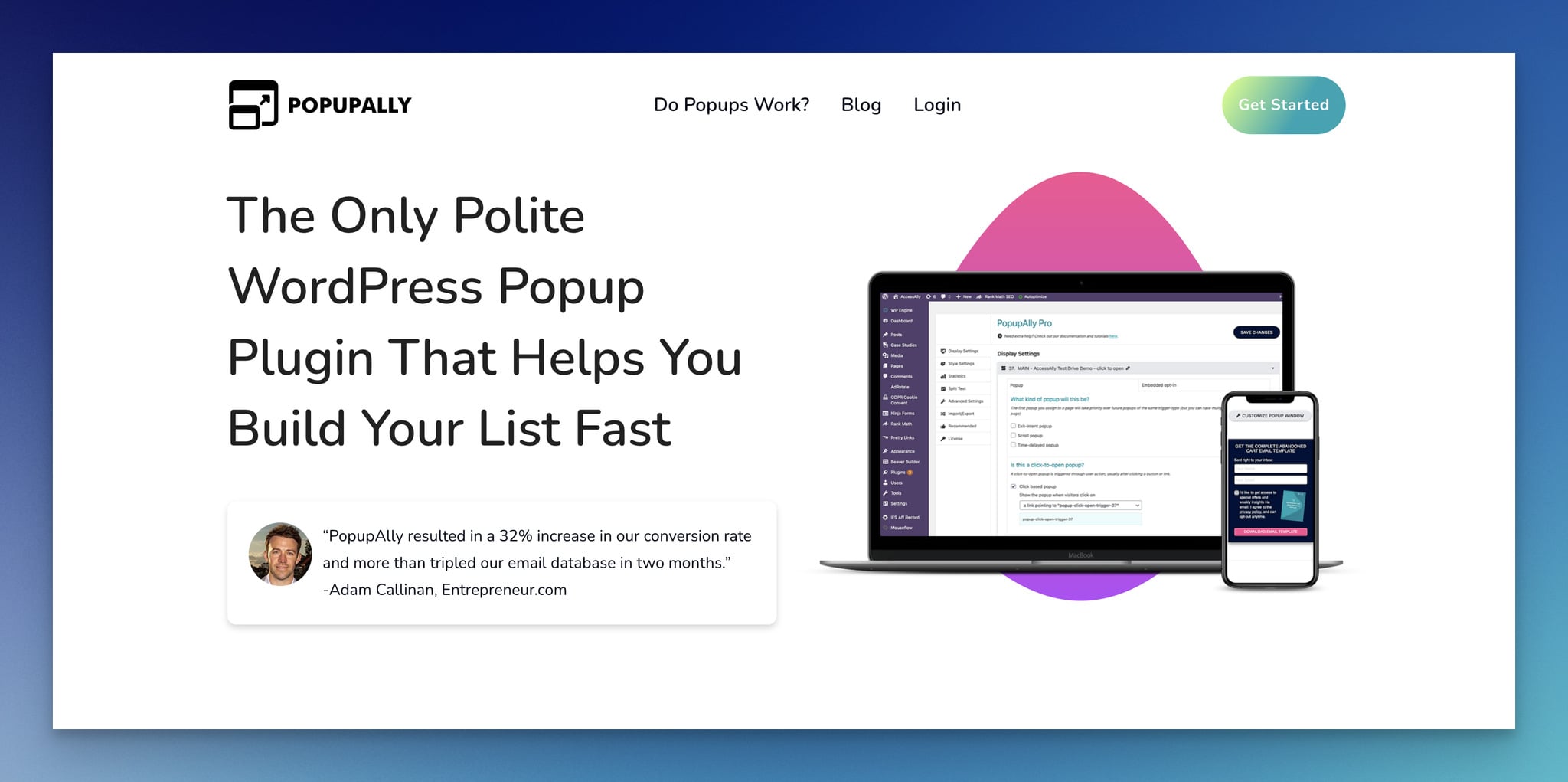 PopupAlly'nin açılış sayfası, WordPress popup eklentisi