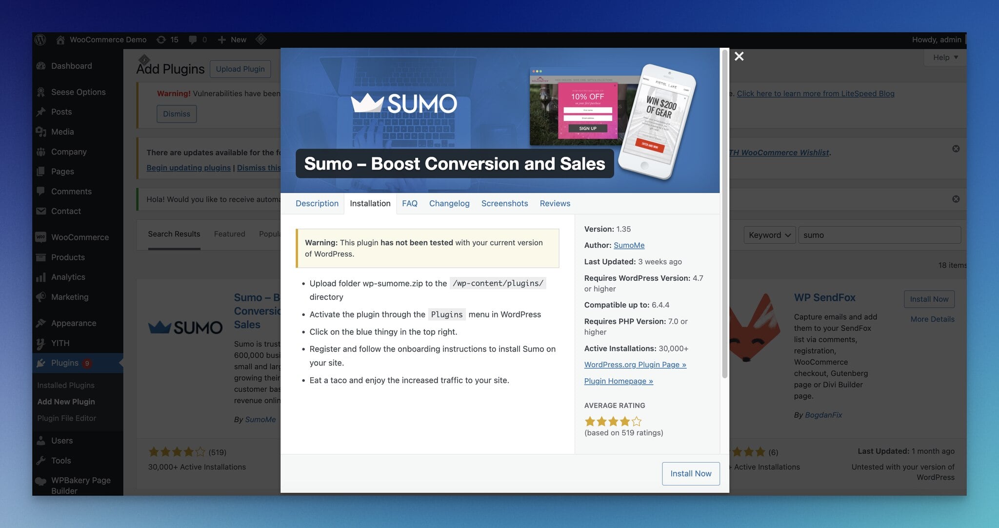 Sumo WordPress eklenti ayrıntıları