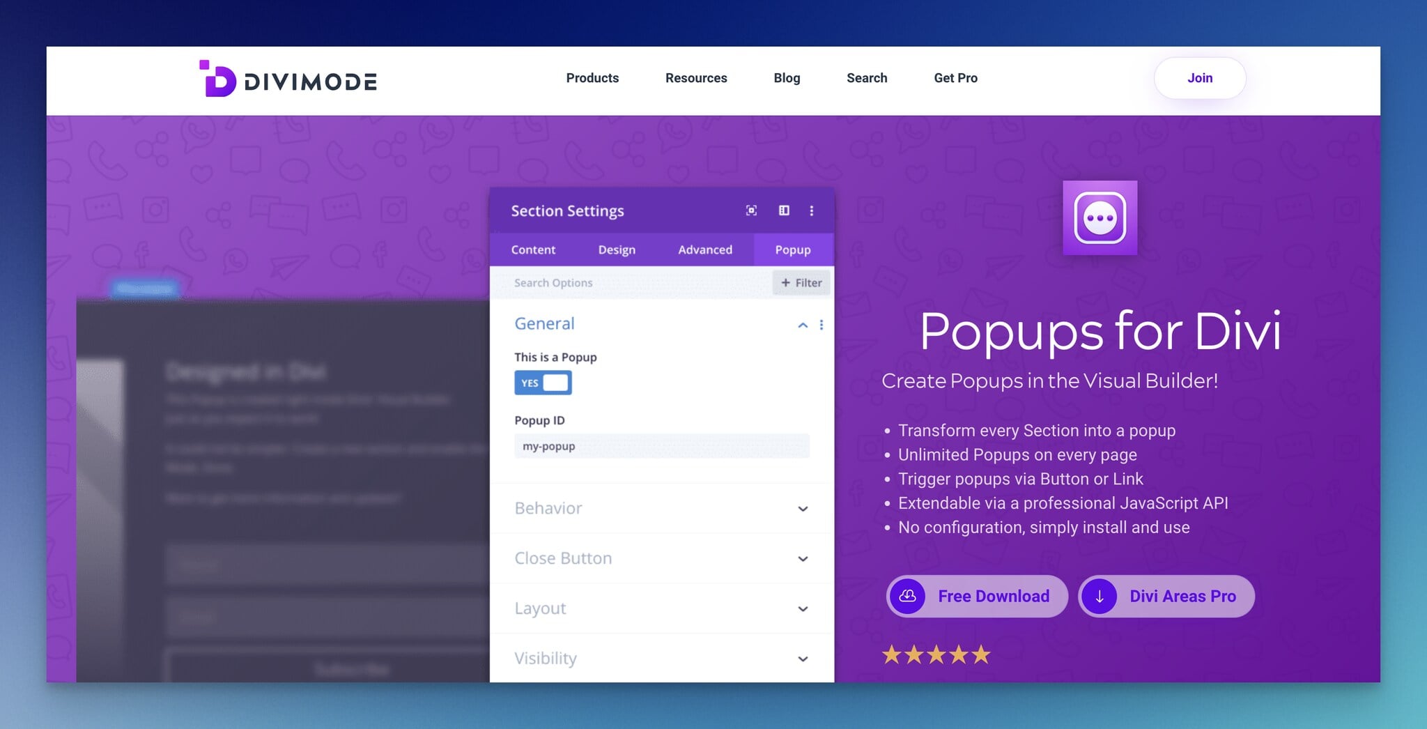Popups for Divi, WordPress popup eklentisinin açılış sayfası