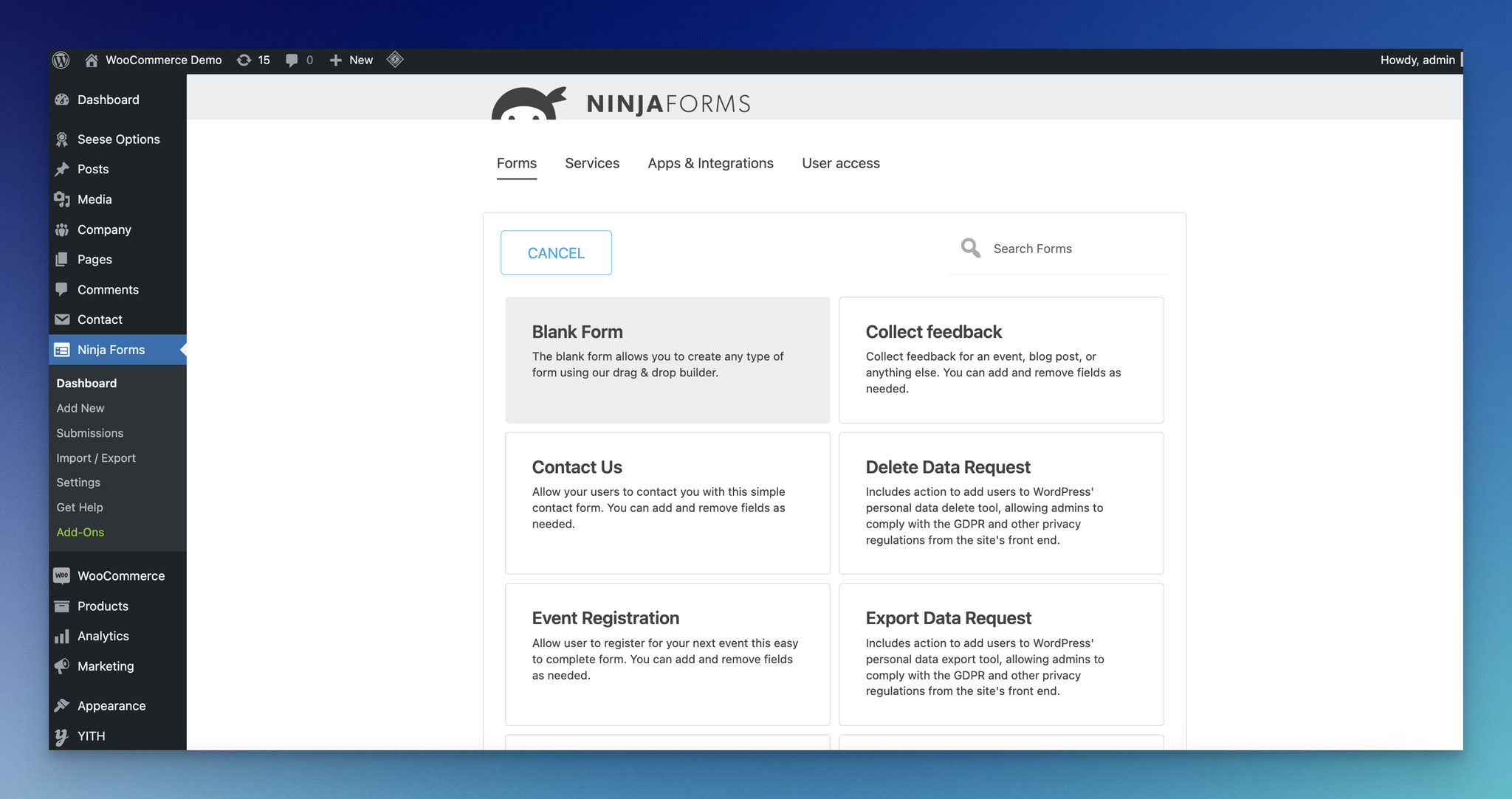Ninja Forms’un kullanıcı arayüzü