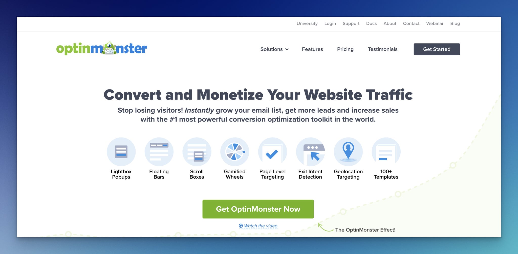 OptinMonster açılış sayfası, WordPress popup eklentisi